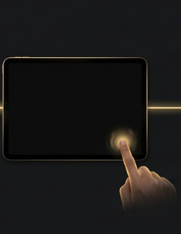 Finger tapping Finish on a tablet screen